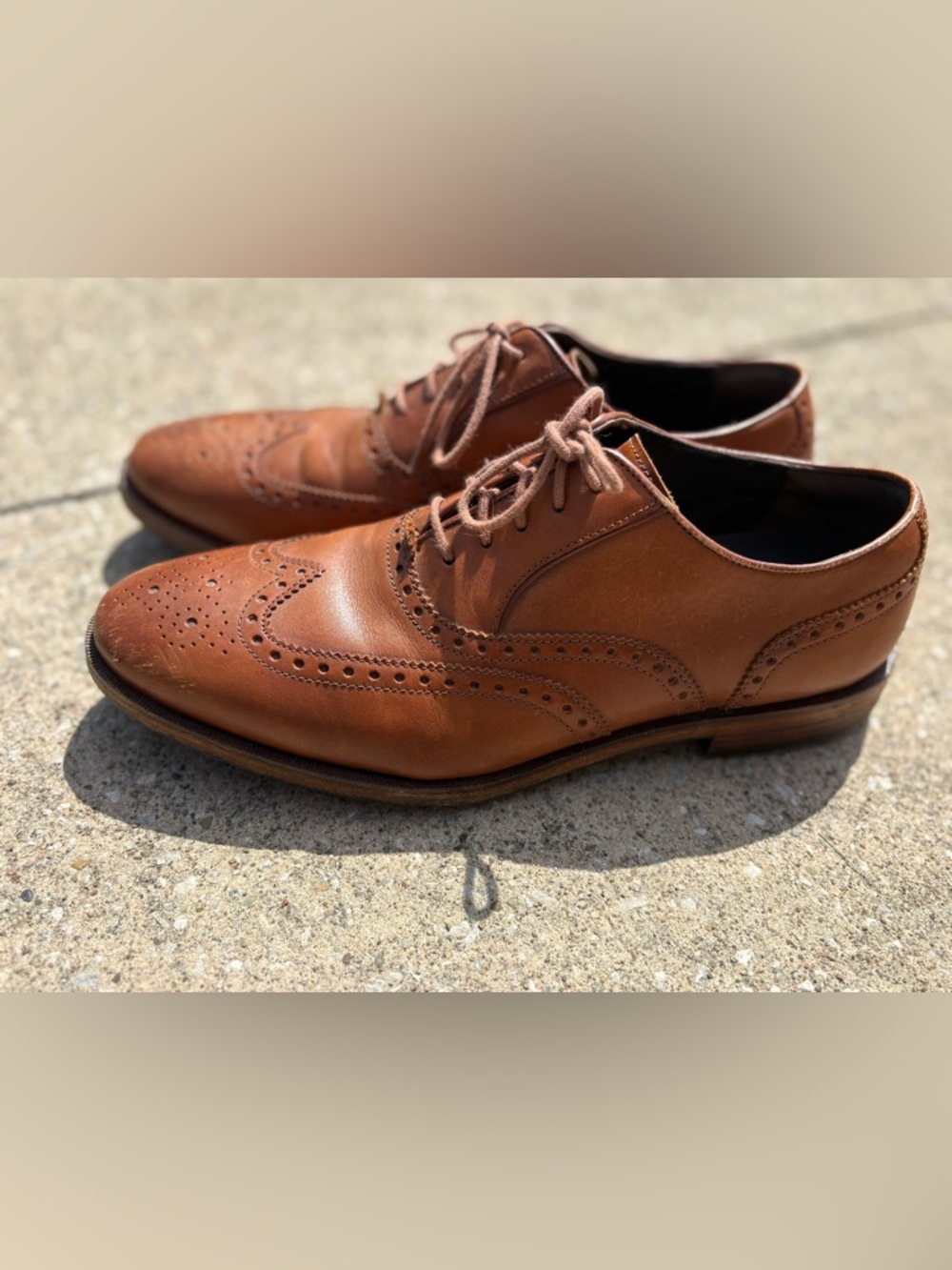 Cole Haan Cognac Brown Leather Wingtip Oxfords size 8.5